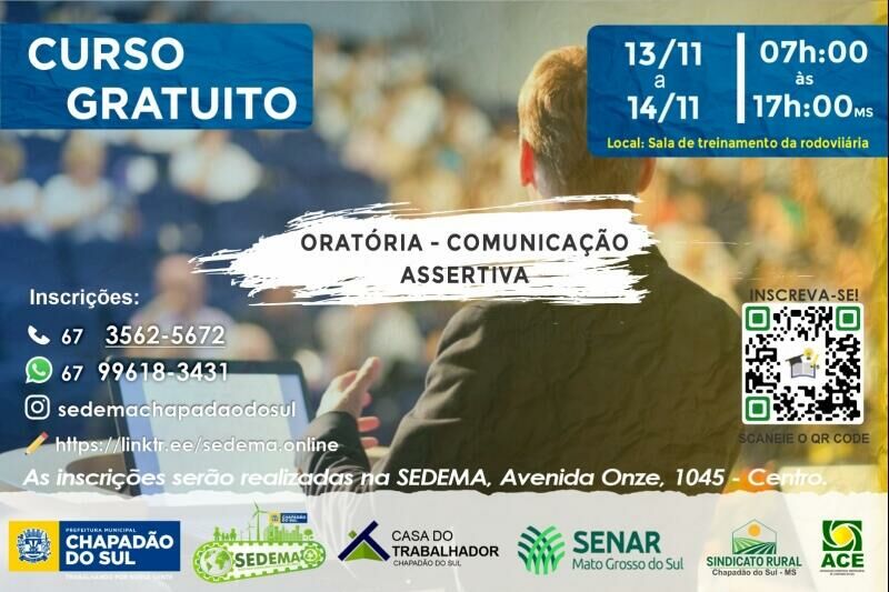 Imagem de compartilhamento para o artigo Desenvolva sua confiança e comunicação com o curso de Oratória que acontece em Chapadão do Sul da MS Todo dia